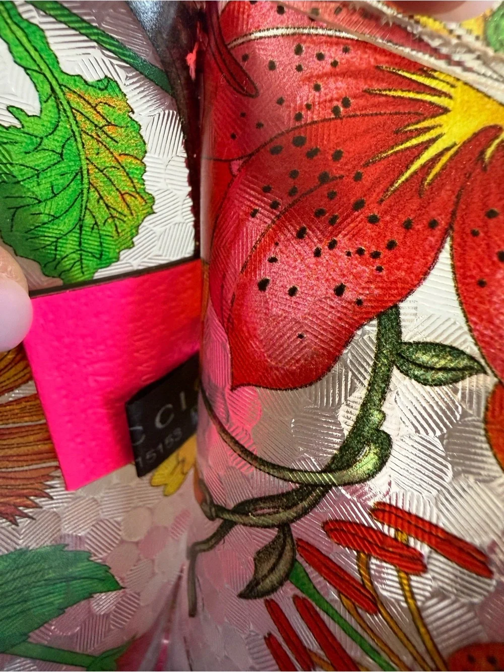 Gucci Floral Clear Tote with Hot Pink Trim